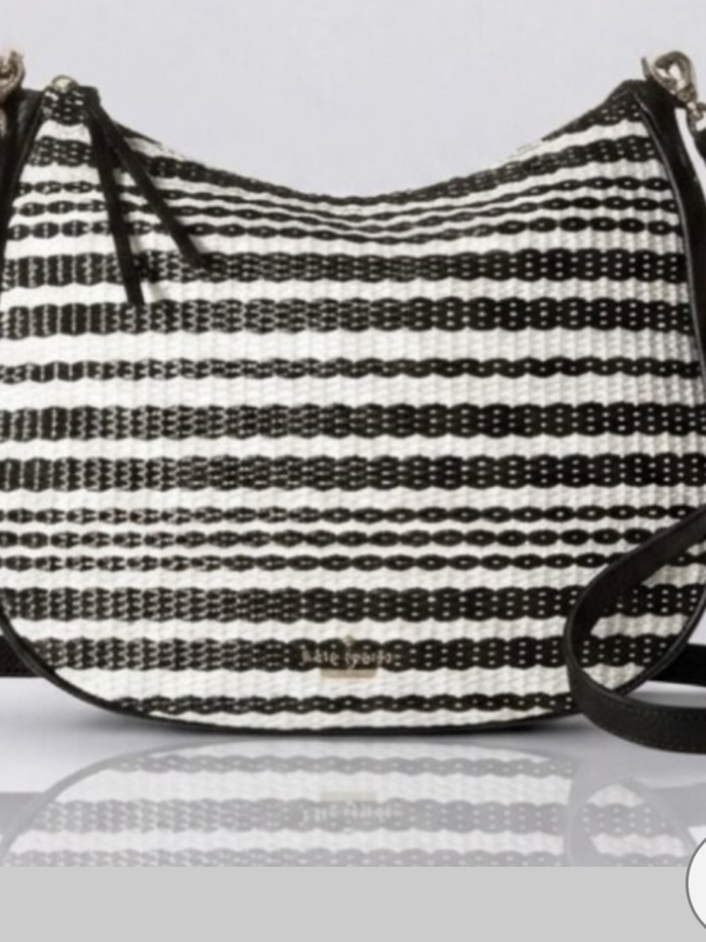 Kate Spade Cobble Hill Straw Mylie Shoulder Bag Black White Stripe FLAW